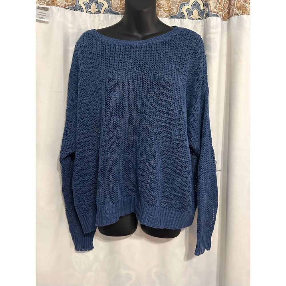 Beautiful EILEEN Fisher Blue Knit Long Sleeve size large lin organique top some